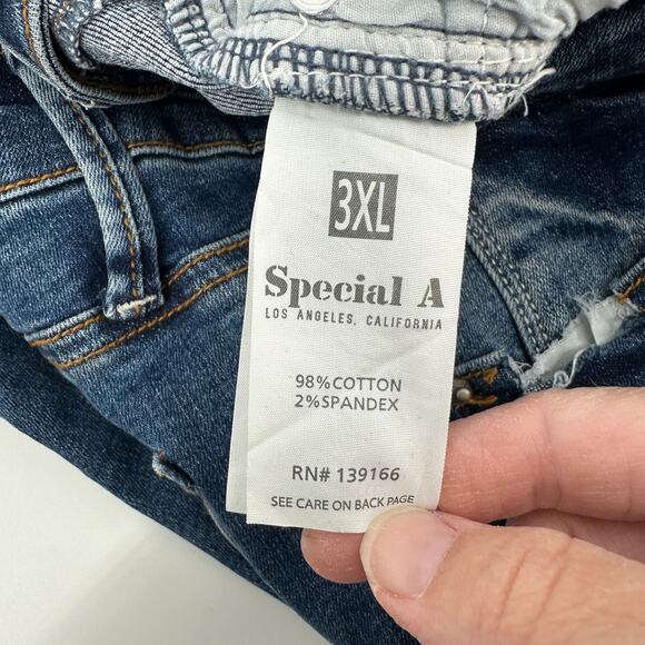 High Rise Frayed Raw Hem Ankle Distressed Skinny Jeans Blue Stretch Plus Size 3X - Picture 10 of 13